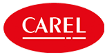 Carel logo featuring stylized text, representing a prominent brand in refrigeration and air conditioning control solutions, symbolizing innovation and reliability in climate management technology.